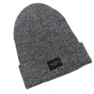 Rag & Bone Addison Beanie Grey Marled‎ Knit Wool Blend Hat Logo Patch
